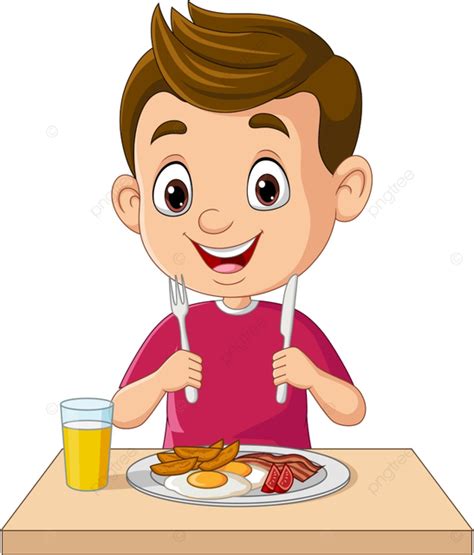 Kartun Anak Kecil Makan Sarapan Makan Malam Tersenyum Lezat Png Dan