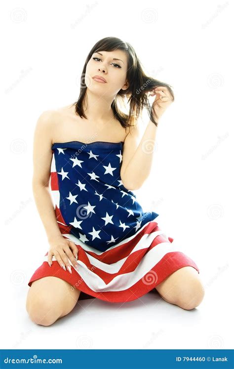 Woman Wrapped Into An American Flag Stock Photo Image Of Naked