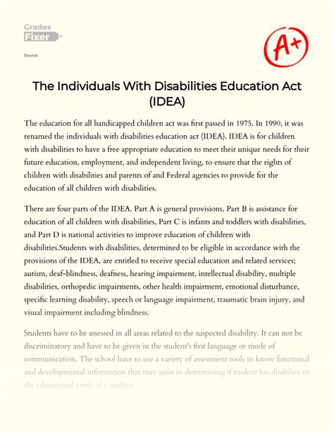 The Individuals With Disabilities Education Act Idea Essay Example