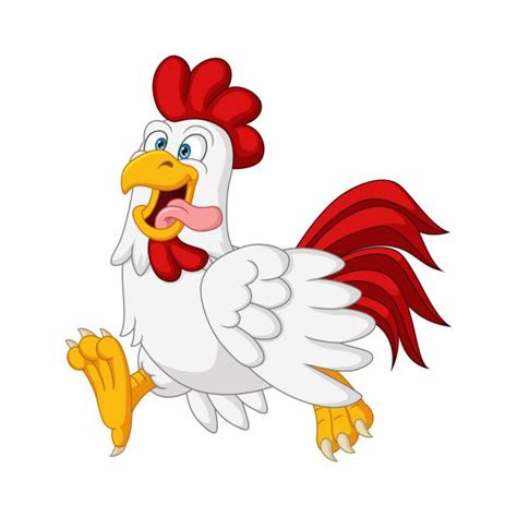 Funny Cartoon Red Chicken Hen Standing And Smiling Happily