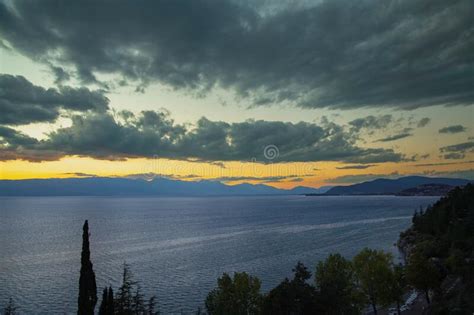 Lake Ohrid Landscape During Sunset Stock Photo Image Of Beauty