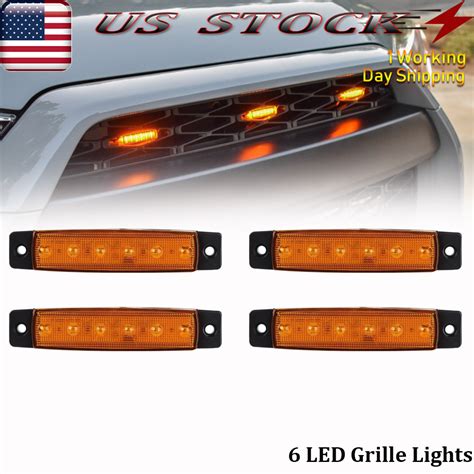 Universal 4pcs 38 Amber Led Grille Lights Front Bumper Grill Surface