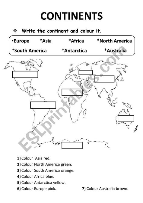 Continents Esl Worksheet By Acelyaamer