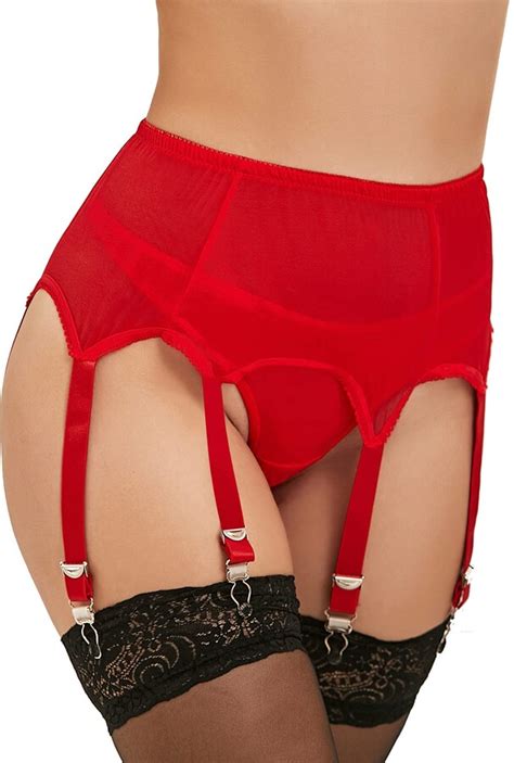 Comeondear Women Mesh Suspender Belt Garter Plus Size Lingerie Set With