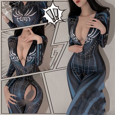 sexy spider cosplay costume zentai catsuit bodysuit satin spandex jumpsuit women shiny leotard