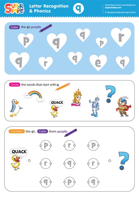 Letter Recognition And Phonics Worksheet Q Lowercase Super Simple