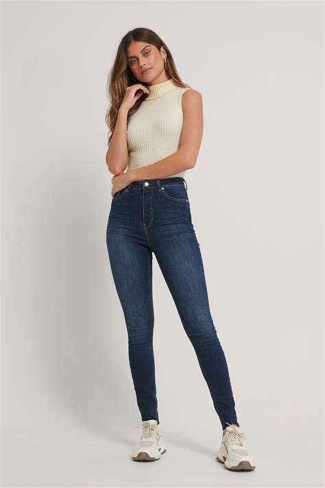 Organic Skinny High Waist Raw Hem Jeans Tall Blue Na