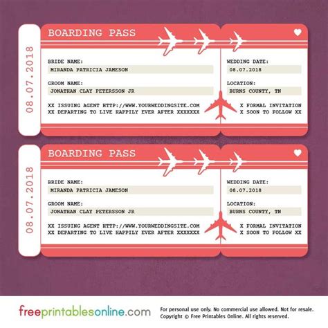 printable boarding pass save  date template