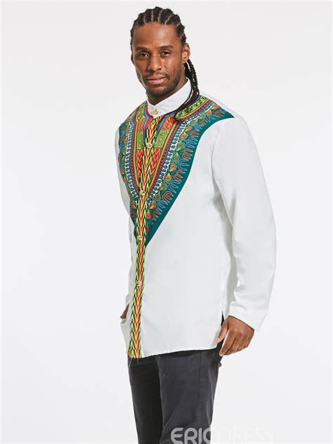 Ericdress African Fashion Dashiki Print Slim Fit Mens Shirt Slim Fit