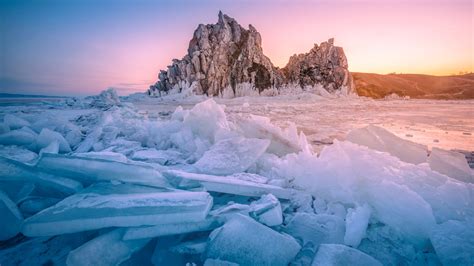 Landscape Of Shamanka Rock At Sunrise Lake Baikal Siberia Russia