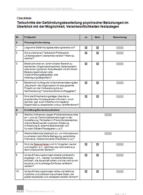 Muster und vorlagen für die gefährdungsbeurteilung auf der baustelle. Checkliste psychische Belastungen