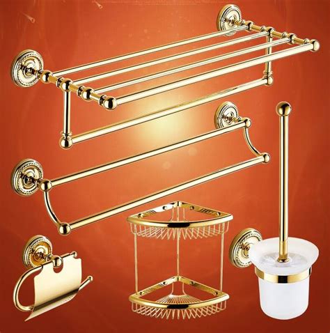 2017 free shipping solid brass gold finishedbathroom accessories set robe hook paper holder