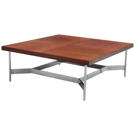 Large Square Coffee Table In Teak And Steel For Sale At 1stdibs