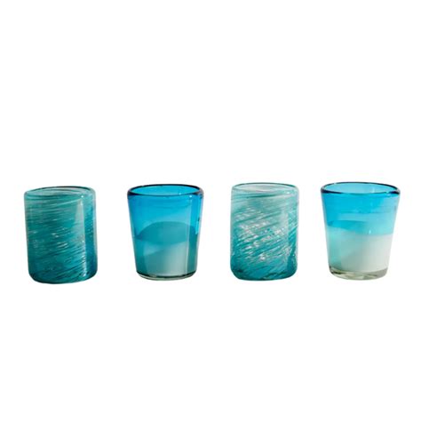 Hand Blown Glasses Aqua Set Of 4 Recycled Glass