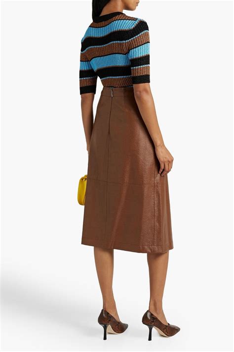 Msgm Wrap Effect Faux Stretch Leather Midi Skirt The Outnet