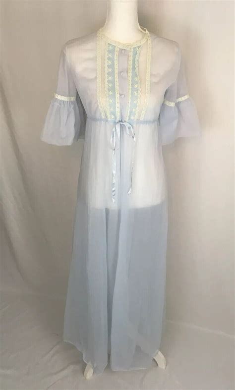 Elegant Miss Elaine Blue Sheer Soft Nylon Nightgown R Gem