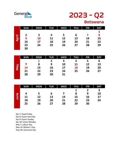Botswana Calendars With Holidays