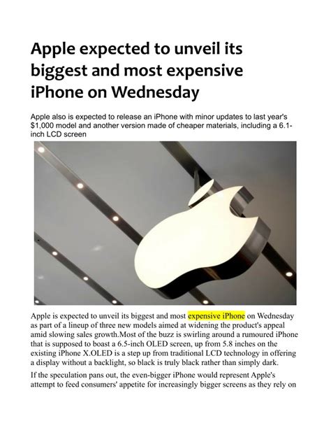 Ppt Apple Expected To Unveil Its Biggest And Most Expensive Iphone On