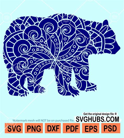 Bear Mandala Svg Bear Svg Bear Zentangle Svg Floral Bear Svg Flower