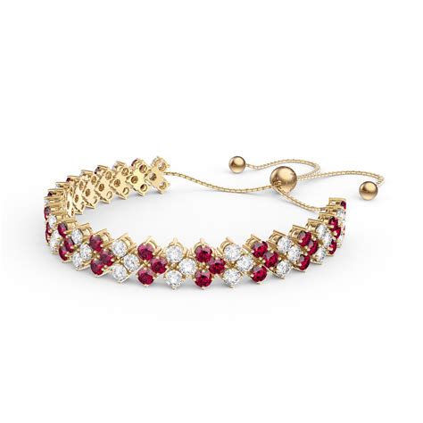 Eternity Three Row Ruby And Diamond Cz 18ct Gold Plated Silver