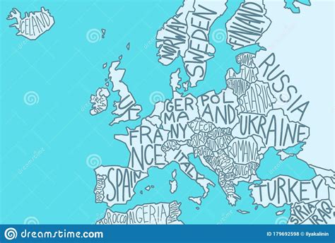 Drawn Map Of Europe With Country Names European Union Vector Line