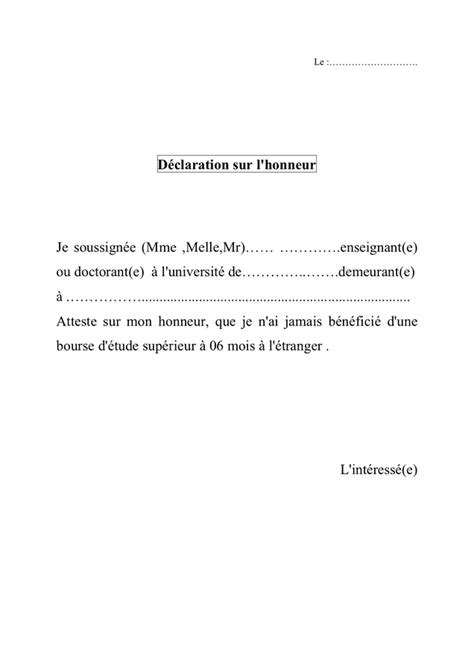 Déclaration sur l honneur téléchargement gratuit documents PDF Word