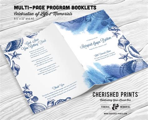 Seashells By The Seashore Multi Page Funeral Booklet Program