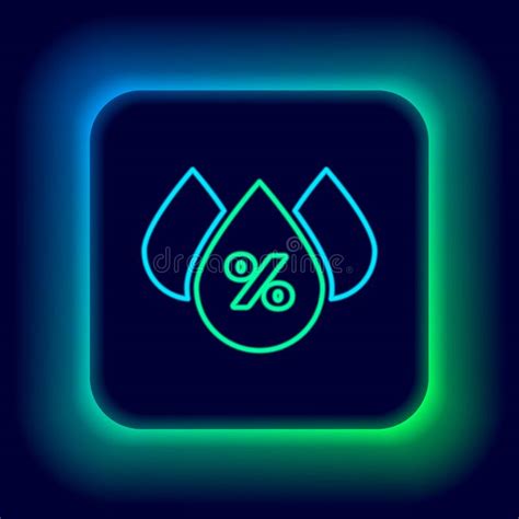 Glowing Neon Line Water Drop Percentage Icon Isolated On Black