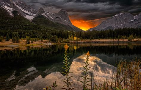 Wallpaper Landscape Sunset Mountains Clouds Nature Lake