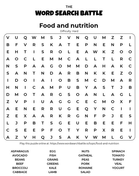 Printable Food And Nutrition Word Search