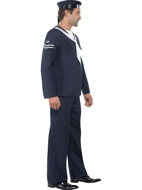 Mens Naval Seaman Navy Sailor Blue Uniform Sea Man Fancy Dress Costume