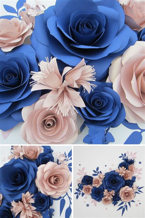 Rose Gold And Navy Paper Flowers Look Amazingly Elegant On Any Wall