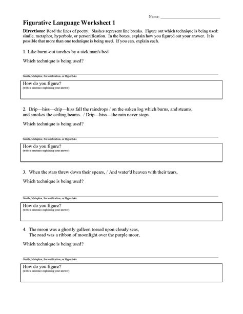 Identifying Figurative Language Worksheet