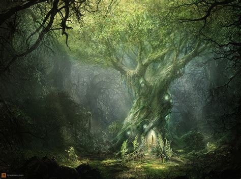Online Crop Painting Of Green Tree Fantasy Art Forest Hd Wallpaper