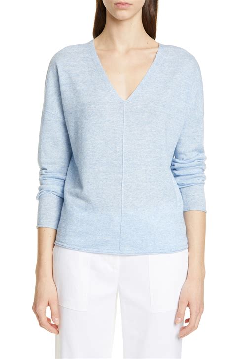 Lyst Nordstrom Cashmere And Linen V Neck Sweater In Blue