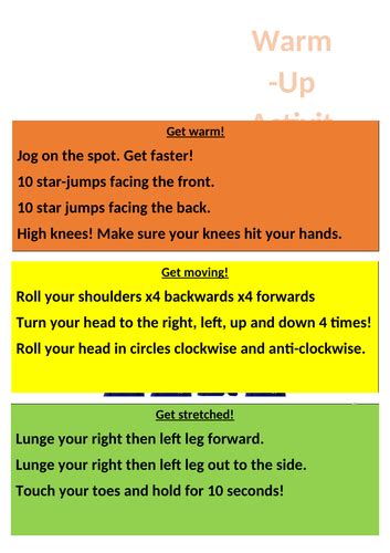 Ks3 Dance Warm Up Activity Cards X4 Teaching Resources