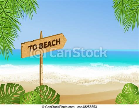 Vector To Beach Sign Vector Wooden Arrow Sign With Phrase To Beach Signboard On Background Of