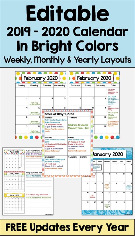 Download free printable 2021 editable monthly word calendar template and customize template as you like. 2020-2021 Calendar Printable and Editable in Bright Colors ...