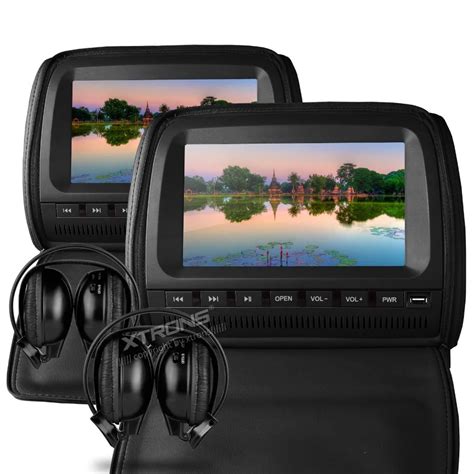 Black 2x9 Headrest Monitor Car Dvd Player With Digital Screen Ir Fm
