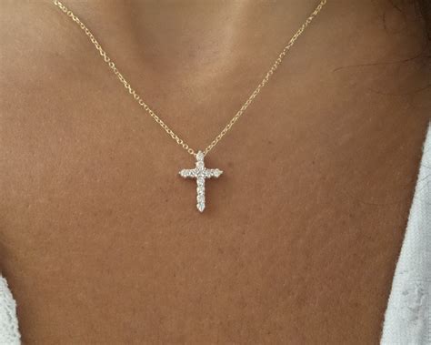 Diamond Cross Necklace 14k Gold Diamond Cross 018 Ct Dainty