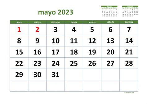Calendario Mayo 2023