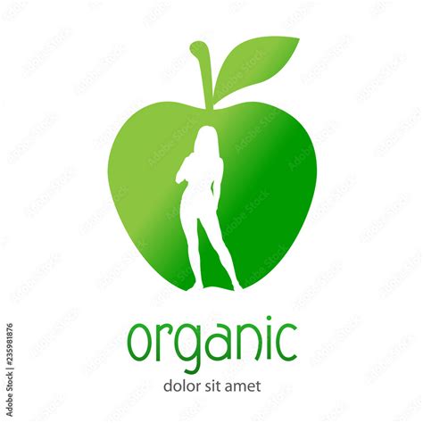Logotipo Con Texto Organic Con Silueta De Chica Desnuda En Espacio Negativo En Manzana Fondo