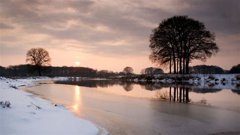 1920x1080 Snow Evening Winter River Boats Coolwallpapersme