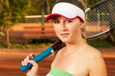 Portrait Of A Beautiful And Young Female Tennis Player Stock Image