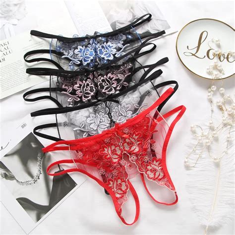 Buy Women Lace Flower Embroidery Crotchless Open Crotchless Sexy Underwear