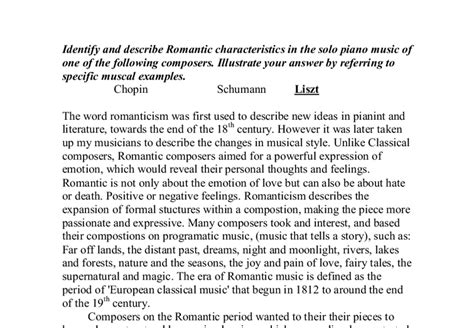 Romantic music is a stylistic movement in western orchestral music associated with the period of the nineteenth century commonly referred to as the. Romantic characteristics in Liszt's solo piano music - A-Level Music - Marked by Teachers.com