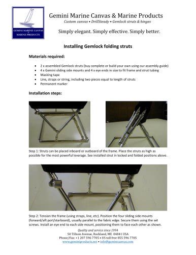 Gemlock Folding Strut Installation Guide Gemini Marine Products Pdf