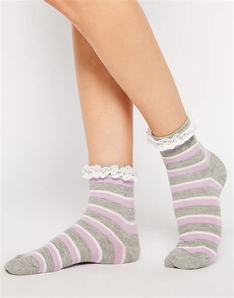 Asos Stripe Lace Trim Ankle Socks In Multicolor Multi Lyst