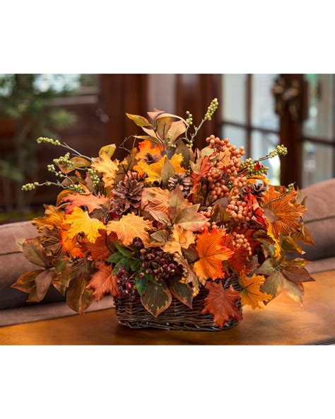 Autumn Leaves And Berries Silk Flower Basket Silk Flower