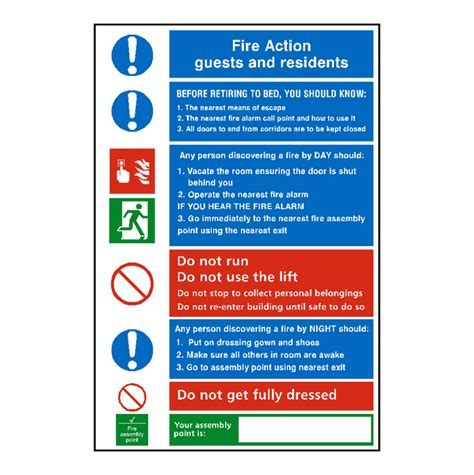 Hotel Fire Action Notice Sticker Safety Uk Safety Signs